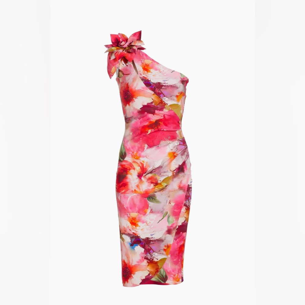 Chiara Boni Pink Floral One-Shoulder Sheath Dress